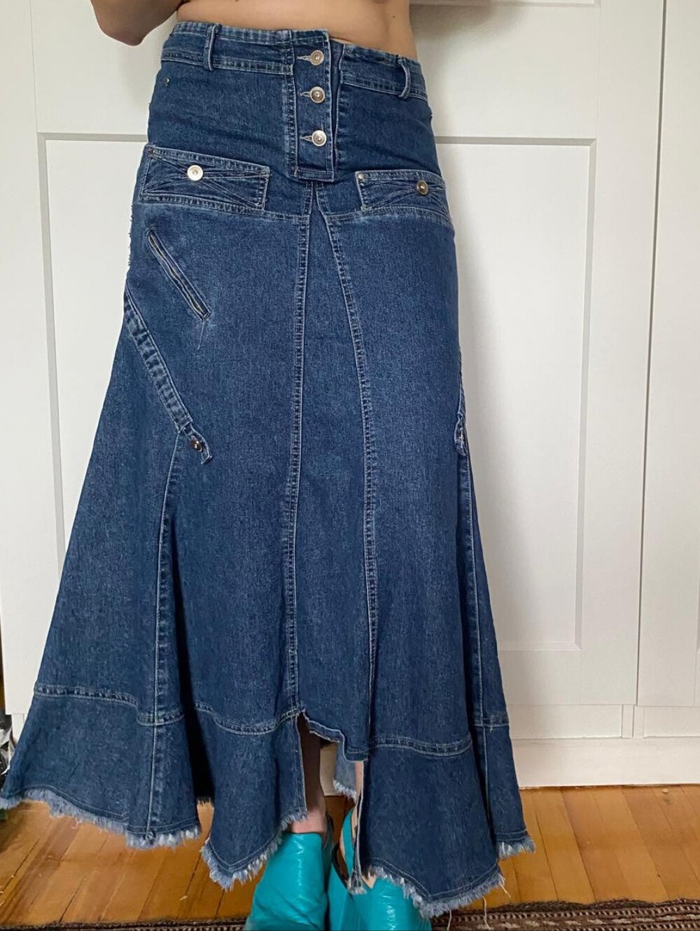 Vintage Denim A-Line Maxi Skirt in Dark Blue - Picture 2 of 5